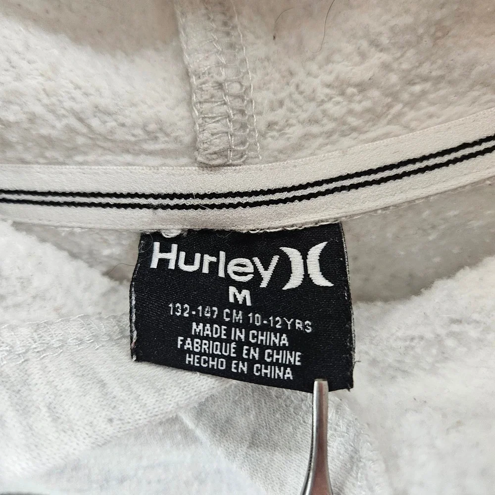 Kids Hurley‎ Light Gray Hoodie Sweatshirt Pullover Logo Sleeve Medium